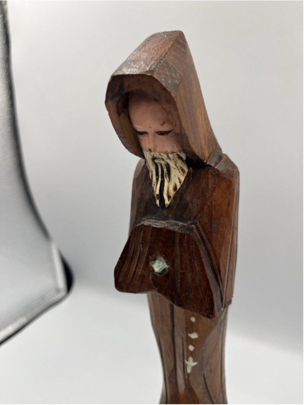 VINTAGE Carved Wood Monk Standing Priest Friar AS IS Rosary Mexican Folk Art
